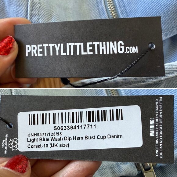 Light Blue Wash Dip Hem Bust Cup Denim Corset Top Size 6 PrettyLittleThing - Picture 5 of 9